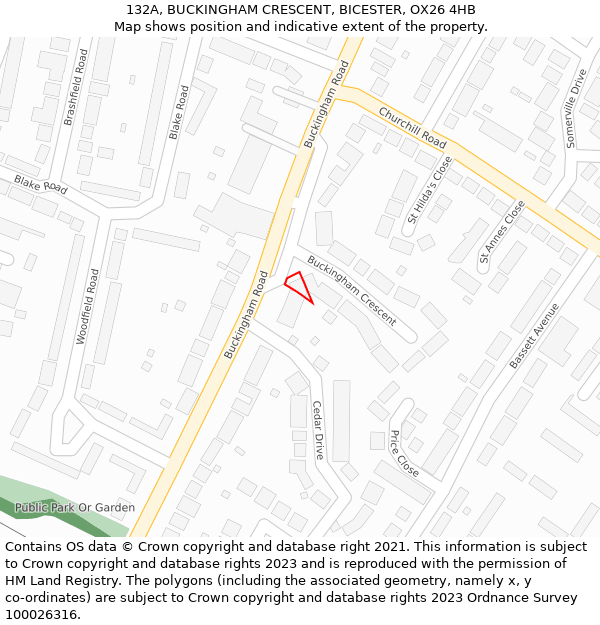 132A, BUCKINGHAM CRESCENT, BICESTER, OX26 4HB: Location map and indicative extent of plot