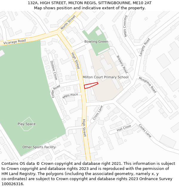 132A, HIGH STREET, MILTON REGIS, SITTINGBOURNE, ME10 2AT: Location map and indicative extent of plot