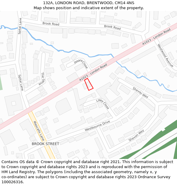 132A, LONDON ROAD, BRENTWOOD, CM14 4NS: Location map and indicative extent of plot