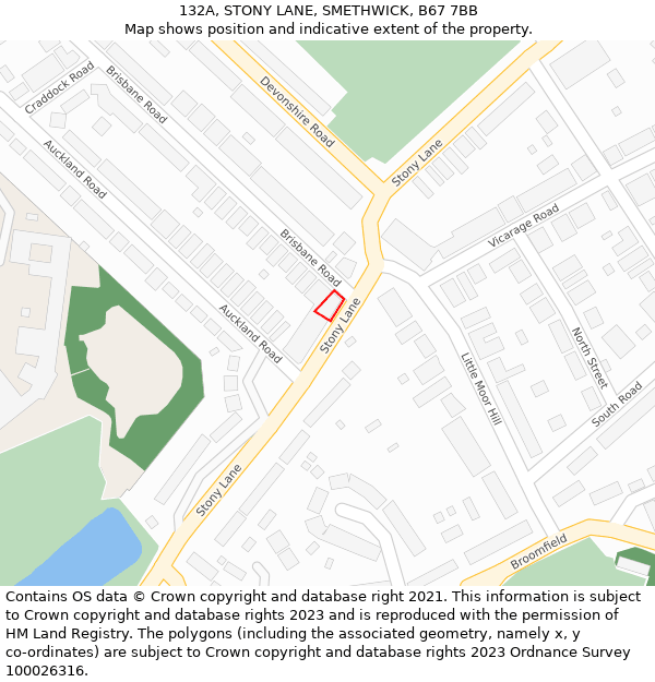 132A, STONY LANE, SMETHWICK, B67 7BB: Location map and indicative extent of plot