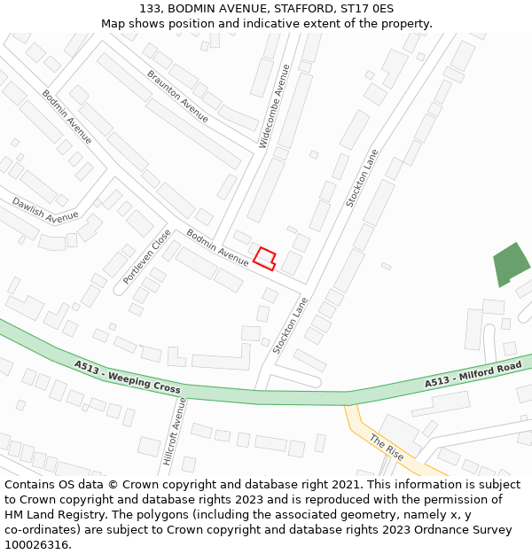 133, BODMIN AVENUE, STAFFORD, ST17 0ES: Location map and indicative extent of plot