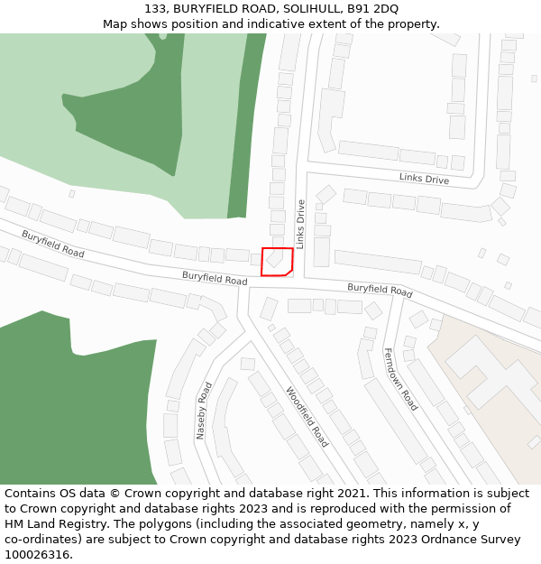 133, BURYFIELD ROAD, SOLIHULL, B91 2DQ: Location map and indicative extent of plot