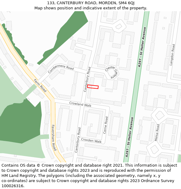 133, CANTERBURY ROAD, MORDEN, SM4 6QJ: Location map and indicative extent of plot