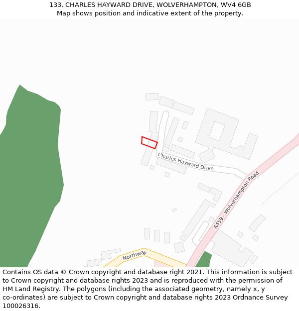 133, CHARLES HAYWARD DRIVE, WOLVERHAMPTON, WV4 6GB: Location map and indicative extent of plot