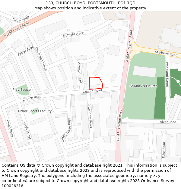 133, CHURCH ROAD, PORTSMOUTH, PO1 1QD: Location map and indicative extent of plot
