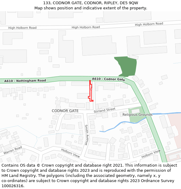 133, CODNOR GATE, CODNOR, RIPLEY, DE5 9QW: Location map and indicative extent of plot