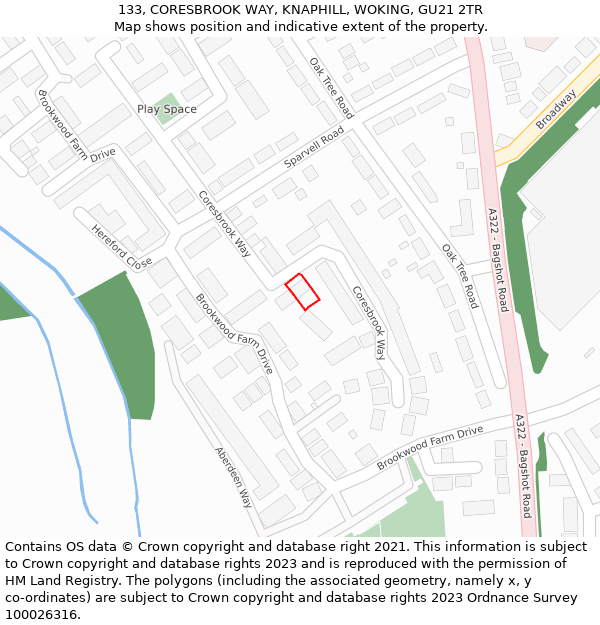 133, CORESBROOK WAY, KNAPHILL, WOKING, GU21 2TR: Location map and indicative extent of plot