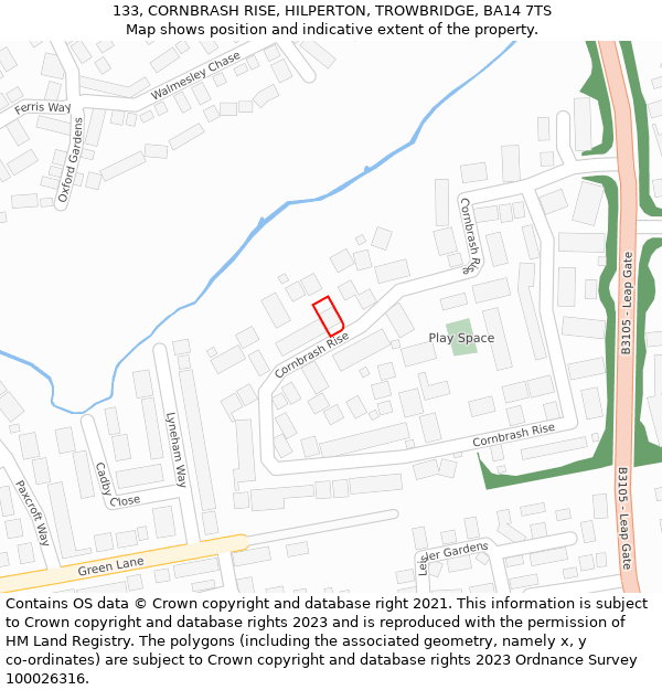 133, CORNBRASH RISE, HILPERTON, TROWBRIDGE, BA14 7TS: Location map and indicative extent of plot