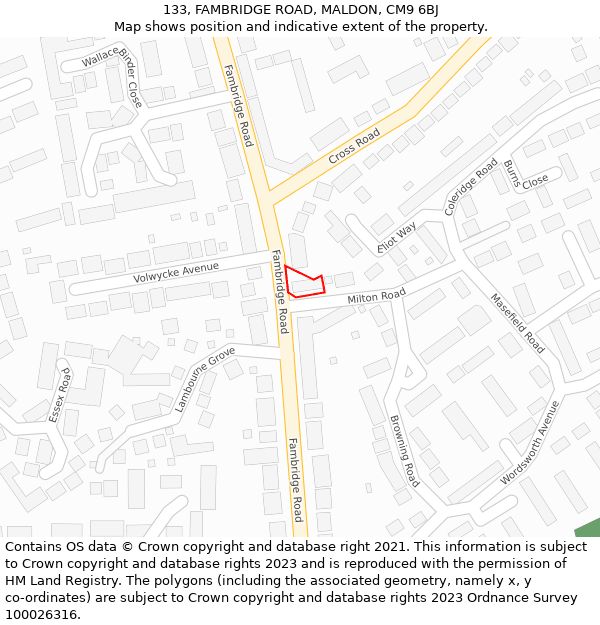 133, FAMBRIDGE ROAD, MALDON, CM9 6BJ: Location map and indicative extent of plot