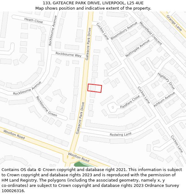 133, GATEACRE PARK DRIVE, LIVERPOOL, L25 4UE: Location map and indicative extent of plot