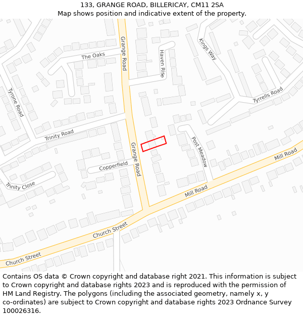 133, GRANGE ROAD, BILLERICAY, CM11 2SA: Location map and indicative extent of plot