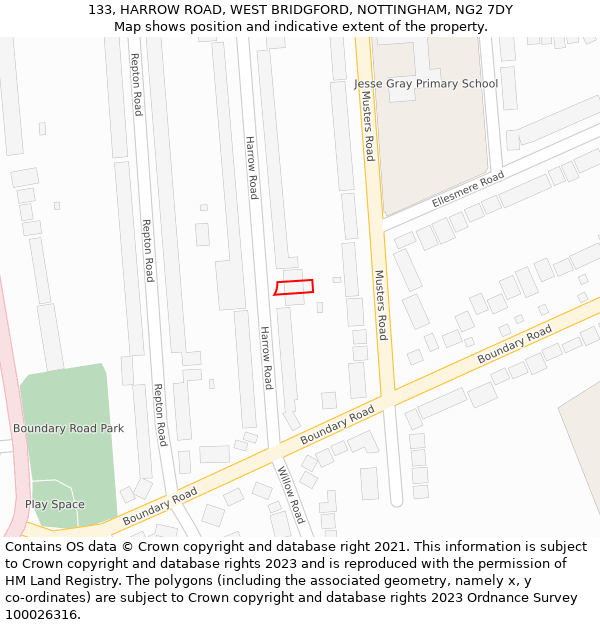 133, HARROW ROAD, WEST BRIDGFORD, NOTTINGHAM, NG2 7DY: Location map and indicative extent of plot