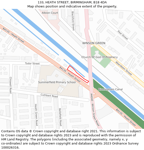 133, HEATH STREET, BIRMINGHAM, B18 4DA: Location map and indicative extent of plot