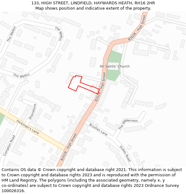 133, HIGH STREET, LINDFIELD, HAYWARDS HEATH, RH16 2HR: Location map and indicative extent of plot
