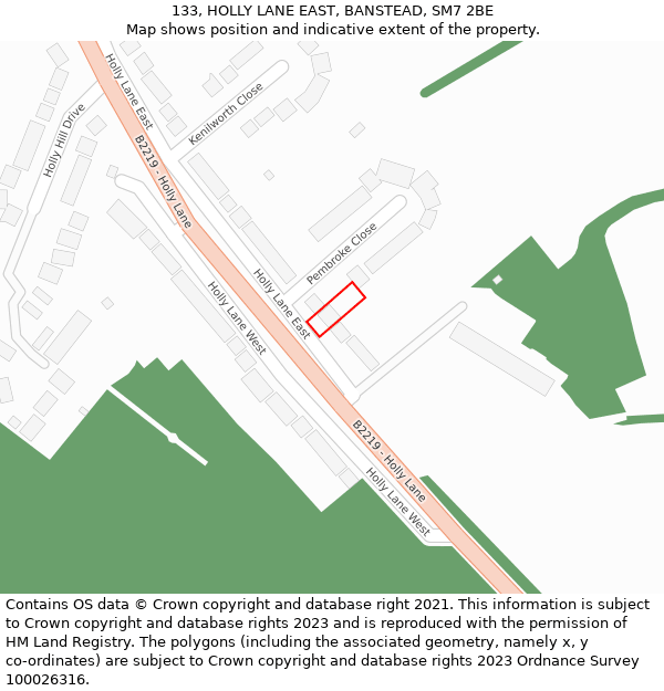 133, HOLLY LANE EAST, BANSTEAD, SM7 2BE: Location map and indicative extent of plot