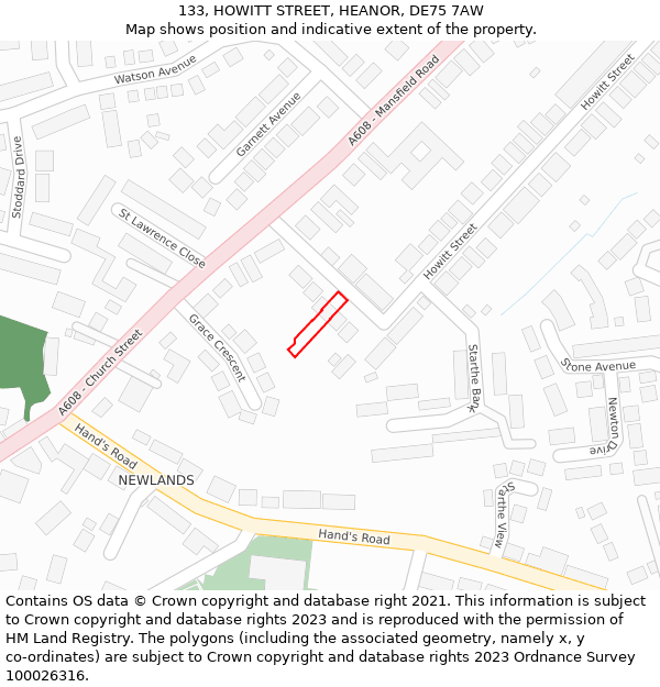 133, HOWITT STREET, HEANOR, DE75 7AW: Location map and indicative extent of plot