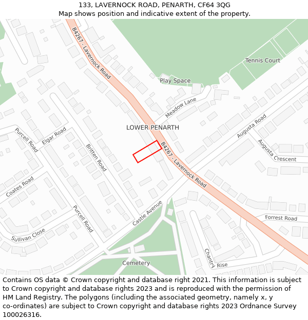 133, LAVERNOCK ROAD, PENARTH, CF64 3QG: Location map and indicative extent of plot