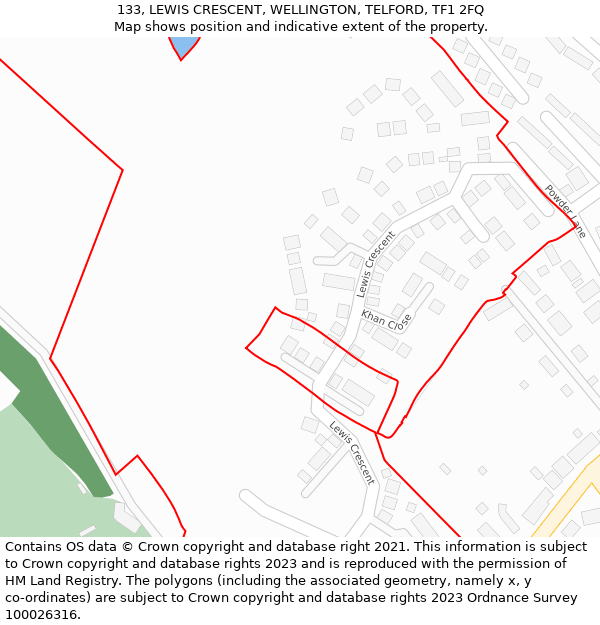 133, LEWIS CRESCENT, WELLINGTON, TELFORD, TF1 2FQ: Location map and indicative extent of plot