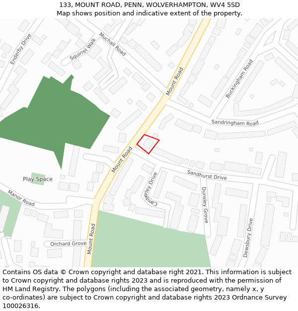 133, MOUNT ROAD, PENN, WOLVERHAMPTON, WV4 5SD: Location map and indicative extent of plot