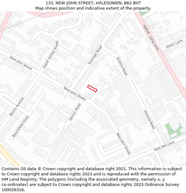 133, NEW JOHN STREET, HALESOWEN, B62 8HT: Location map and indicative extent of plot