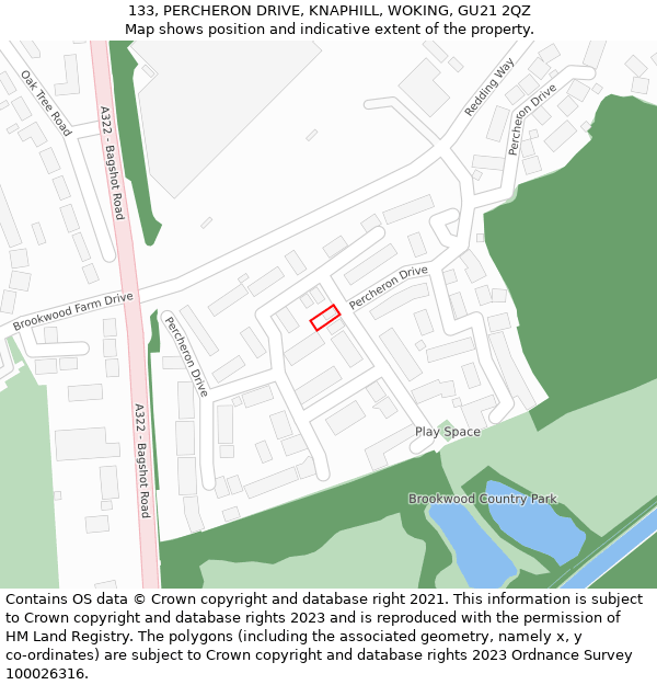 133, PERCHERON DRIVE, KNAPHILL, WOKING, GU21 2QZ: Location map and indicative extent of plot