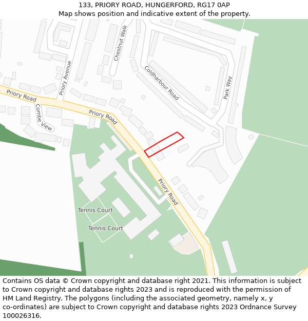 133, PRIORY ROAD, HUNGERFORD, RG17 0AP: Location map and indicative extent of plot