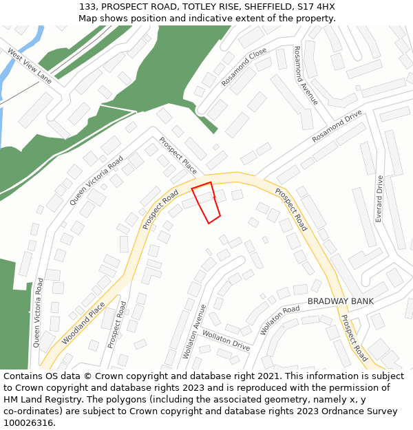 133, PROSPECT ROAD, TOTLEY RISE, SHEFFIELD, S17 4HX: Location map and indicative extent of plot