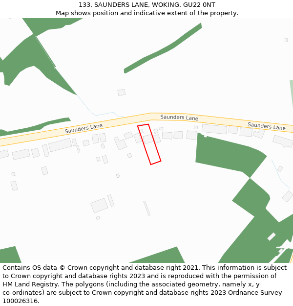 133, SAUNDERS LANE, WOKING, GU22 0NT: Location map and indicative extent of plot