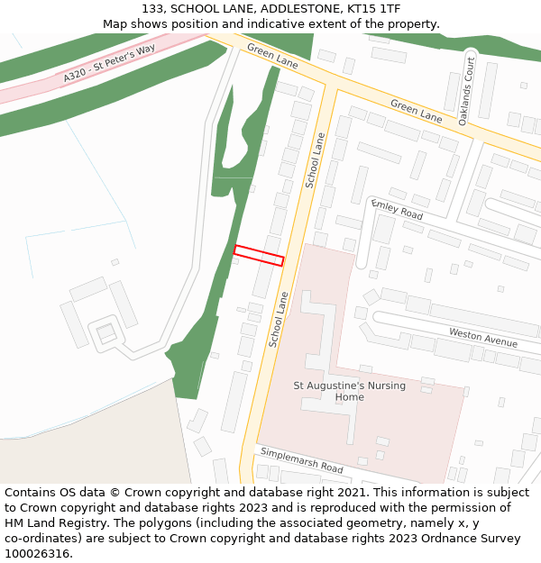 133, SCHOOL LANE, ADDLESTONE, KT15 1TF: Location map and indicative extent of plot