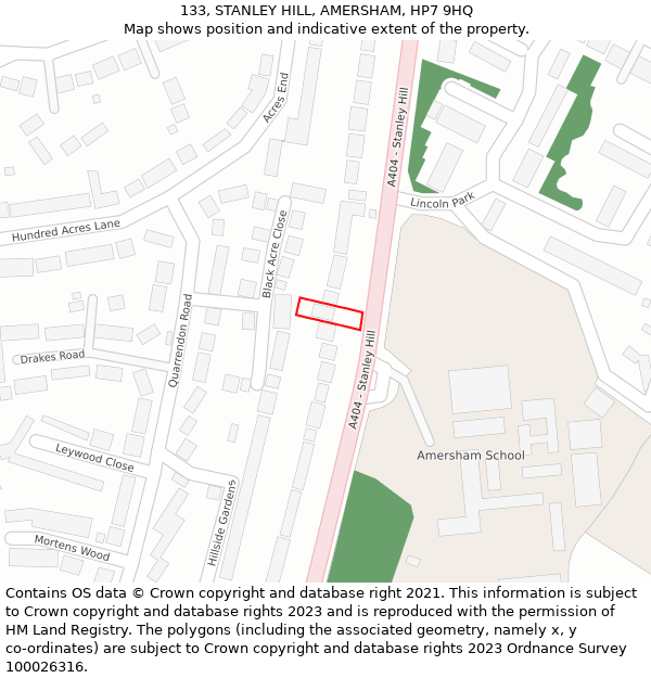 133, STANLEY HILL, AMERSHAM, HP7 9HQ: Location map and indicative extent of plot