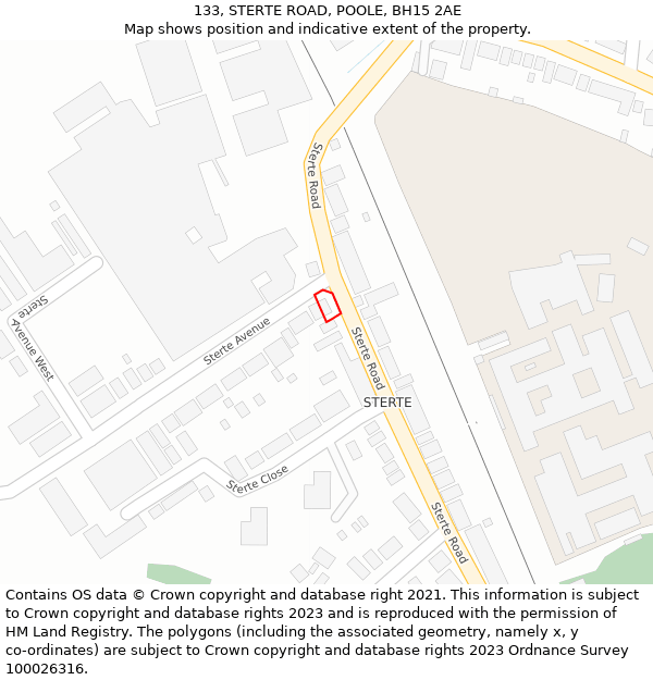 133, STERTE ROAD, POOLE, BH15 2AE: Location map and indicative extent of plot