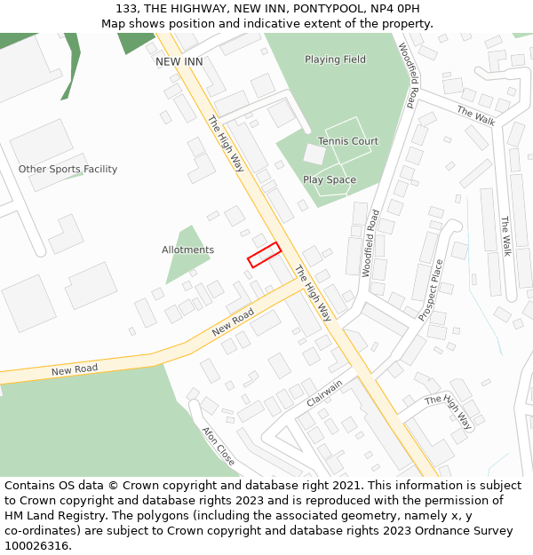 133, THE HIGHWAY, NEW INN, PONTYPOOL, NP4 0PH: Location map and indicative extent of plot