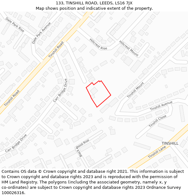 133, TINSHILL ROAD, LEEDS, LS16 7JX: Location map and indicative extent of plot