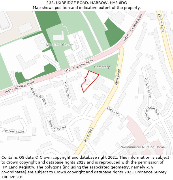 133, UXBRIDGE ROAD, HARROW, HA3 6DG: Location map and indicative extent of plot