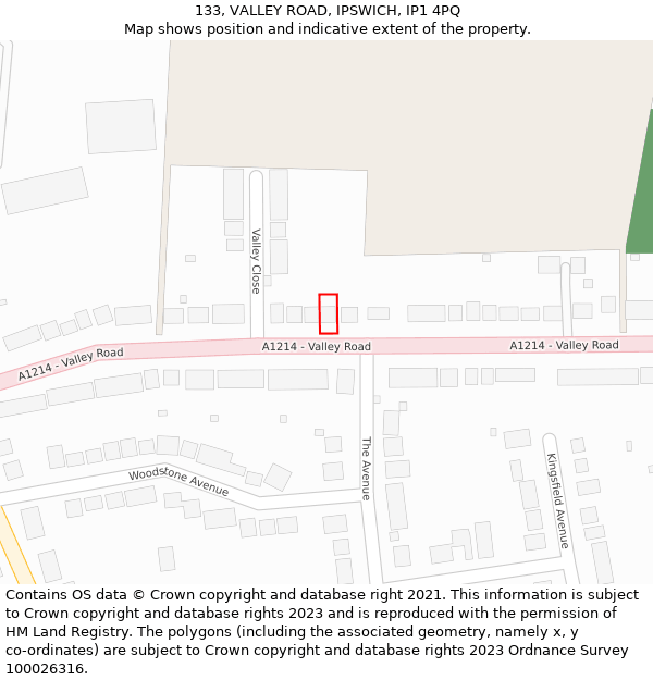 133, VALLEY ROAD, IPSWICH, IP1 4PQ: Location map and indicative extent of plot