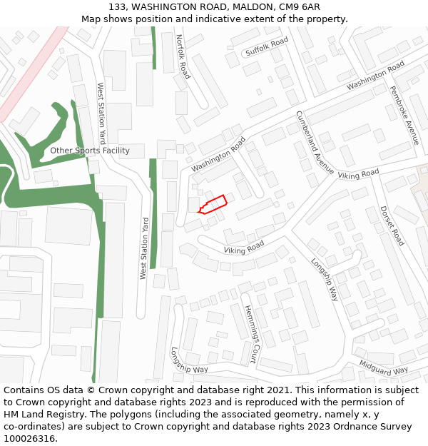 133, WASHINGTON ROAD, MALDON, CM9 6AR: Location map and indicative extent of plot