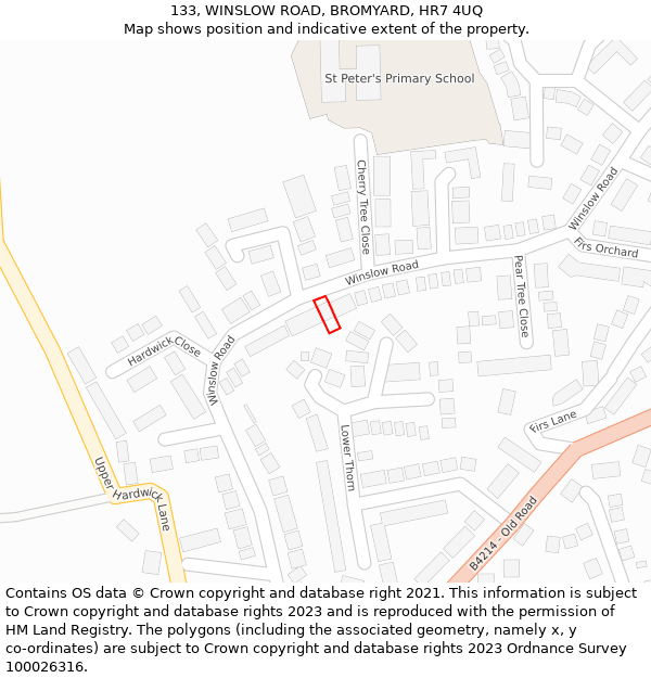133, WINSLOW ROAD, BROMYARD, HR7 4UQ: Location map and indicative extent of plot