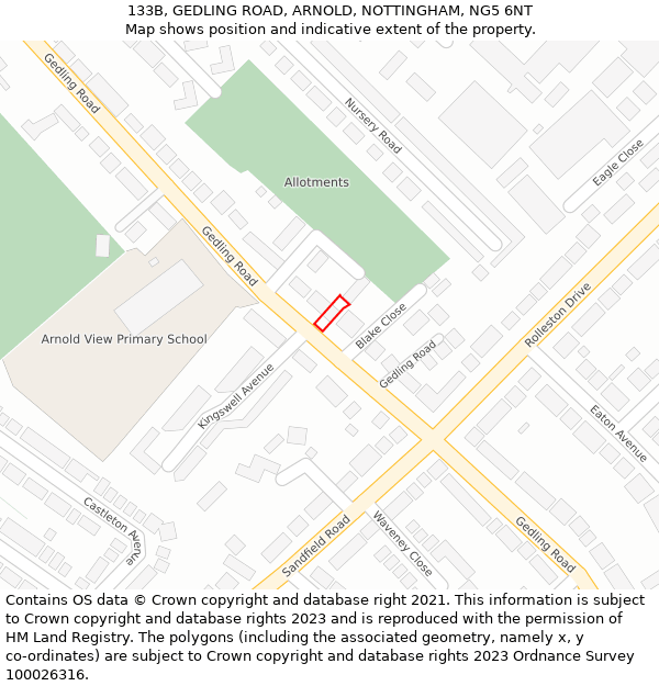 133B, GEDLING ROAD, ARNOLD, NOTTINGHAM, NG5 6NT: Location map and indicative extent of plot