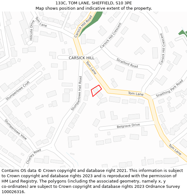 133C, TOM LANE, SHEFFIELD, S10 3PE: Location map and indicative extent of plot