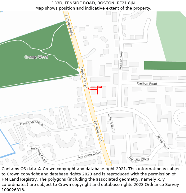 133D, FENSIDE ROAD, BOSTON, PE21 8JN: Location map and indicative extent of plot