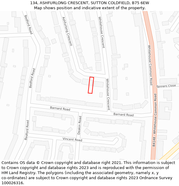 134, ASHFURLONG CRESCENT, SUTTON COLDFIELD, B75 6EW: Location map and indicative extent of plot