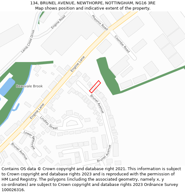 134, BRUNEL AVENUE, NEWTHORPE, NOTTINGHAM, NG16 3RE: Location map and indicative extent of plot