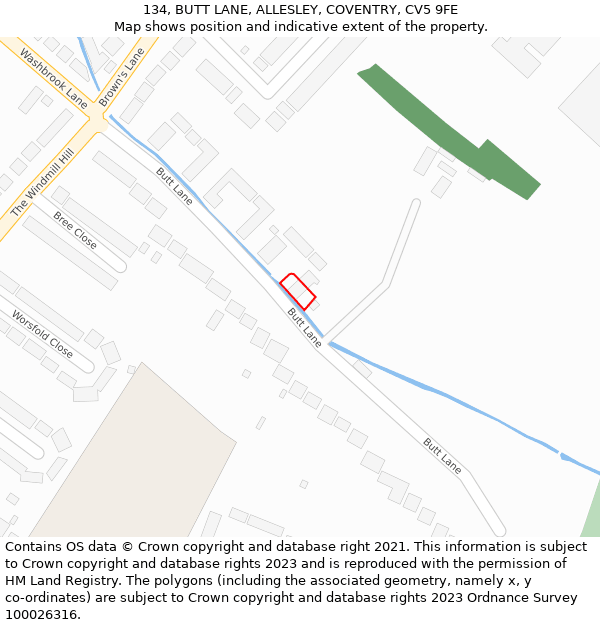 134, BUTT LANE, ALLESLEY, COVENTRY, CV5 9FE: Location map and indicative extent of plot