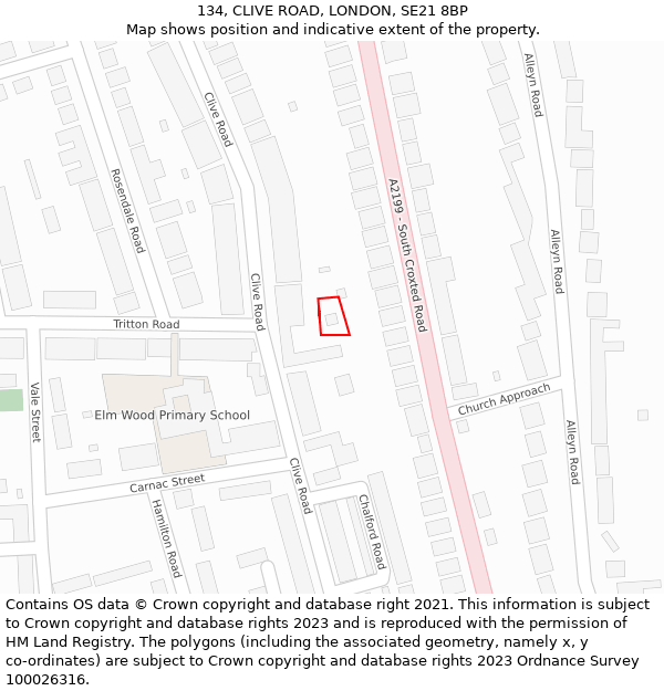 134, CLIVE ROAD, LONDON, SE21 8BP: Location map and indicative extent of plot