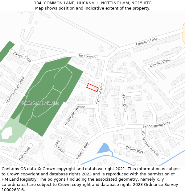 134, COMMON LANE, HUCKNALL, NOTTINGHAM, NG15 6TG: Location map and indicative extent of plot