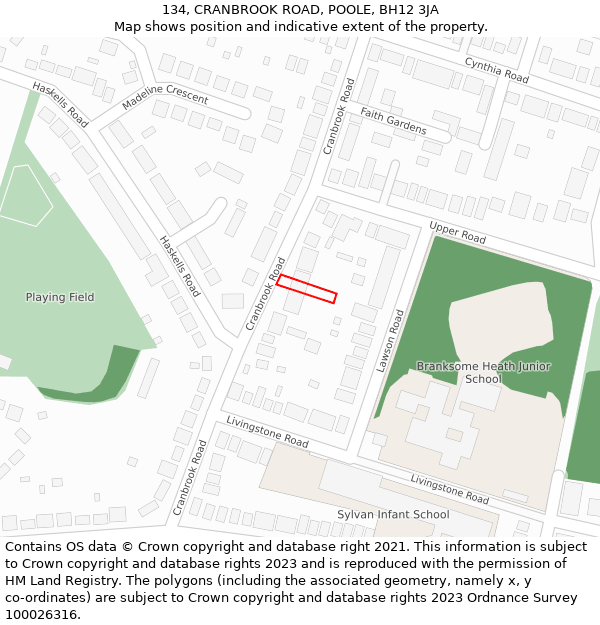 134, CRANBROOK ROAD, POOLE, BH12 3JA: Location map and indicative extent of plot