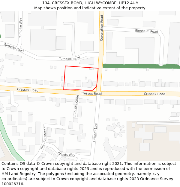 134, CRESSEX ROAD, HIGH WYCOMBE, HP12 4UA: Location map and indicative extent of plot