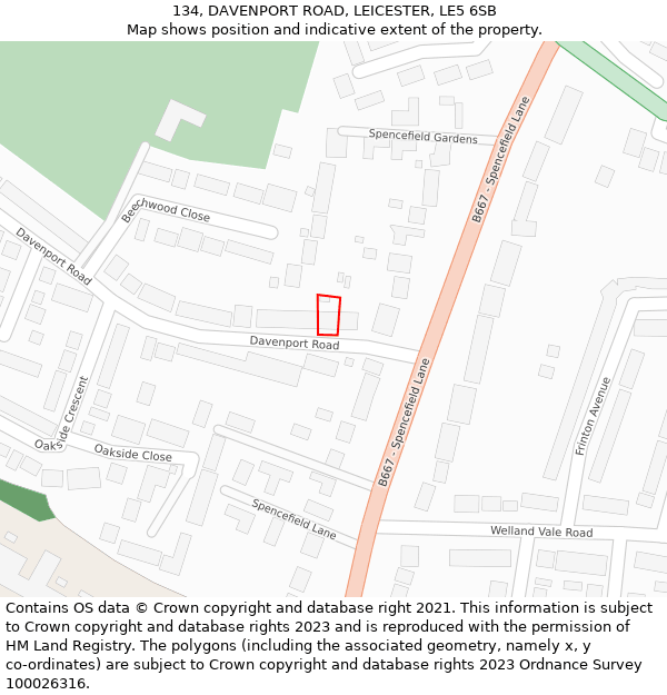 134, DAVENPORT ROAD, LEICESTER, LE5 6SB: Location map and indicative extent of plot