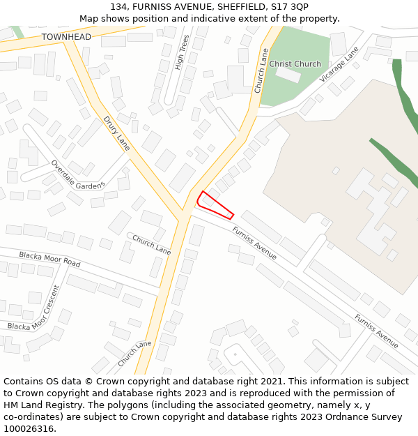 134, FURNISS AVENUE, SHEFFIELD, S17 3QP: Location map and indicative extent of plot