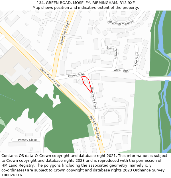 134, GREEN ROAD, MOSELEY, BIRMINGHAM, B13 9XE: Location map and indicative extent of plot